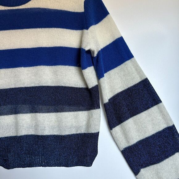 Rag & Bone blue white striped sweater, lightweight pullover knit, royal blue S - Picture 3 of 4